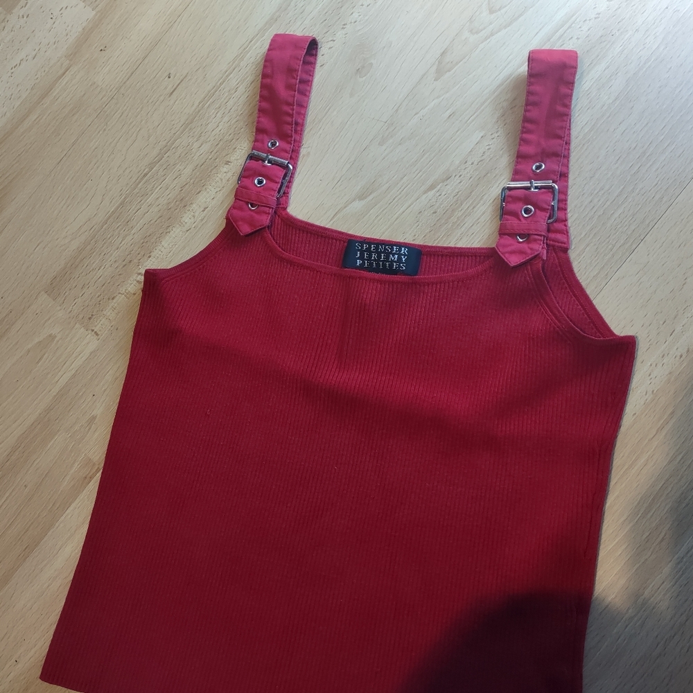 Spenser Jeremy Buckled Scarlet Ribbed Tank Top - Picture 2 of 7